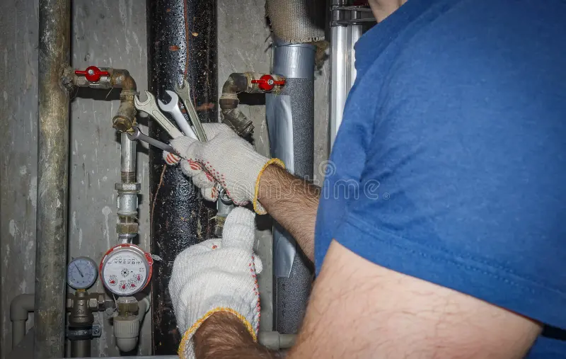 plumber-repairs-pipes-plumbing-professional-worker-wrench-background-sewer-pipes-manometers-mixers-plumber-104208304